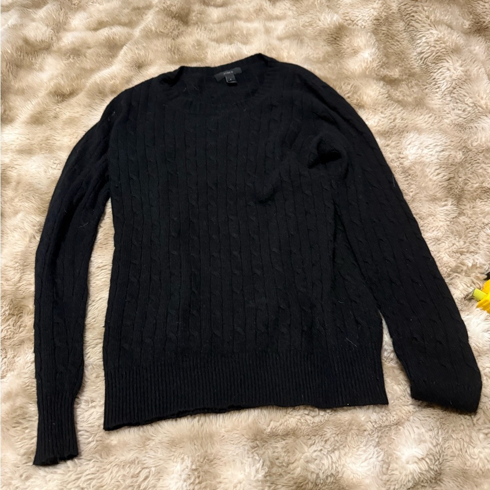 J. Crew Black Cable Knit Crewneck Sweater